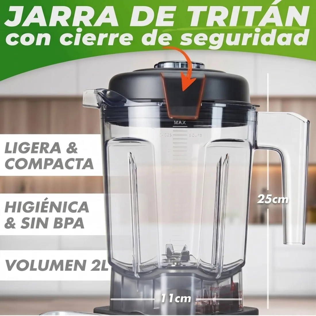Nutrilovers Batidora de Vaso Alto Rendimiento 2000W, 2L, Sin BPA foto 3