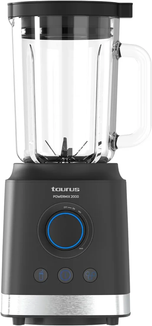 Taurus - Batidora de Vaso de Alta Potencia 2000 W | Jarra de Cristal 1,8 L | Cuchillas de Acero Inoxidable Extraíbles | 2 Funciones Automáticas + Turbo | Sistema de Seguridad | Libre de BPA foto 2