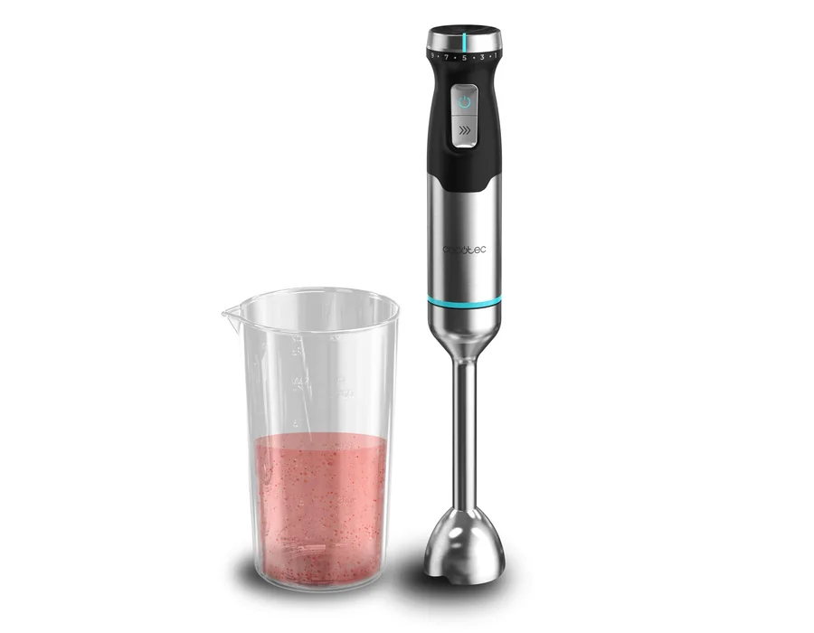 Cecotec Batidora de Mano Power Pulsar 2300MAX. 2300W Potencia Máxima, Cuchillas De 4 Hojas de Acero Inox, Pie XL, Campana Antisalpicaduras, Incluye Vaso 700ml sin tapa.
