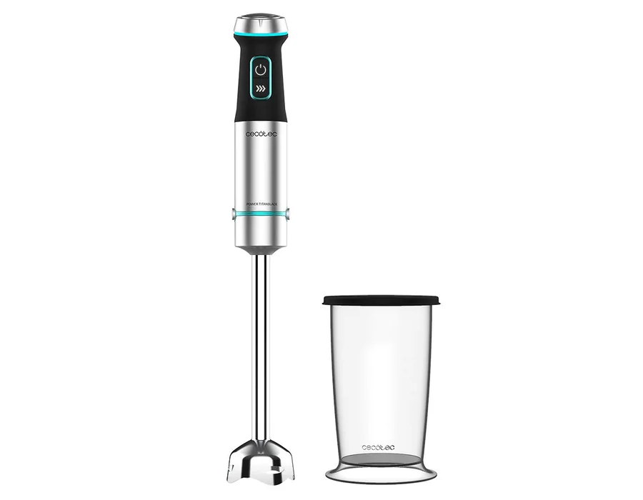 Cecotec Batidora de mano Power TitanBlack 1200 XL. 1200 W, Tecnología CrossBlades con cuchillas de 4 hojas, Pie XL, Campana antisalpicaduras, Selector de velocidad, Incluye vaso 80