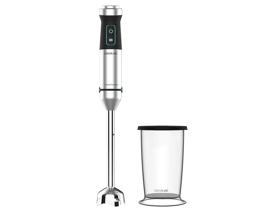 Cecotec Batidora de mano Power TitanBlack 1500 XL. Tecnología CrossBlades con cuchillas de 4 hojas, Pie XL, Antisalpicaduras, Selector de velocidad con función Turbo, Vaso de 800 m