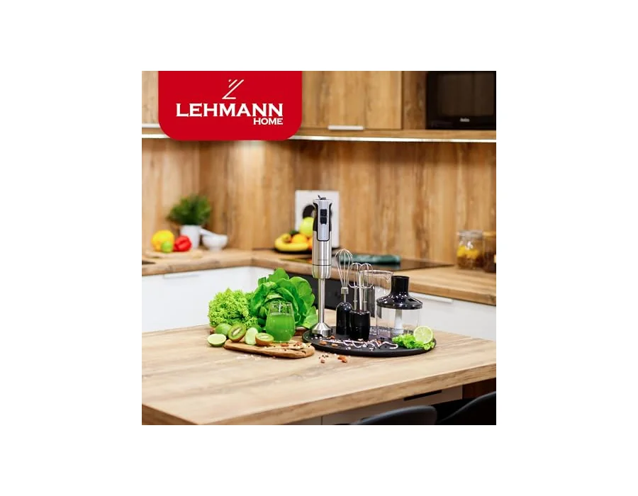 LEHMANN Batidora de mano multifunción 5 en 1, Potencia 1200W, Acero inoxidable, 8 velocidades ajustables + función Turbo, 6 Accesorios incluidos, Picadora 500 ml & Vaso medidor 860 foto 3