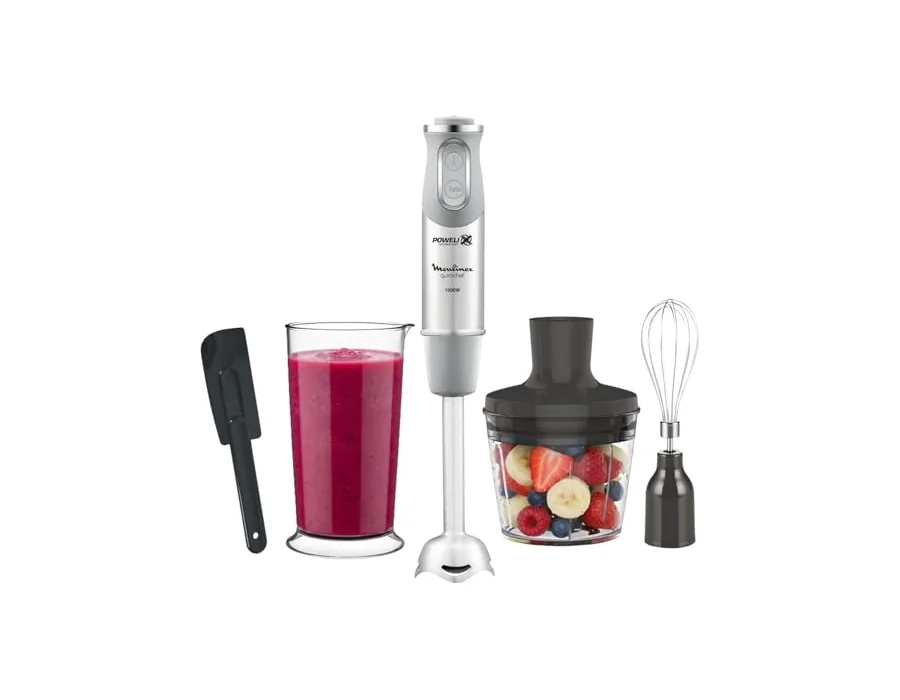 Moulinex Quickchef, Batidora de mano, Potencia de 1000 W, Cuchillas Powelix, 20 velocidades variables y modo turbo, Incluye picadora 500 ml, vaso medidor 800 ml y varillas, Gris, D foto 2
