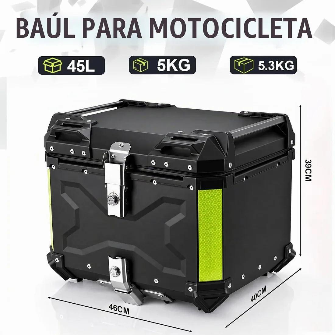 MOCOERL Baúl para Motocicleta Universal, Top Case Moto de Aluminio Impermeable, con Respaldo Cerradura de Seguridad, Caja Trasera para Casco Negro(45L) 702B foto 2