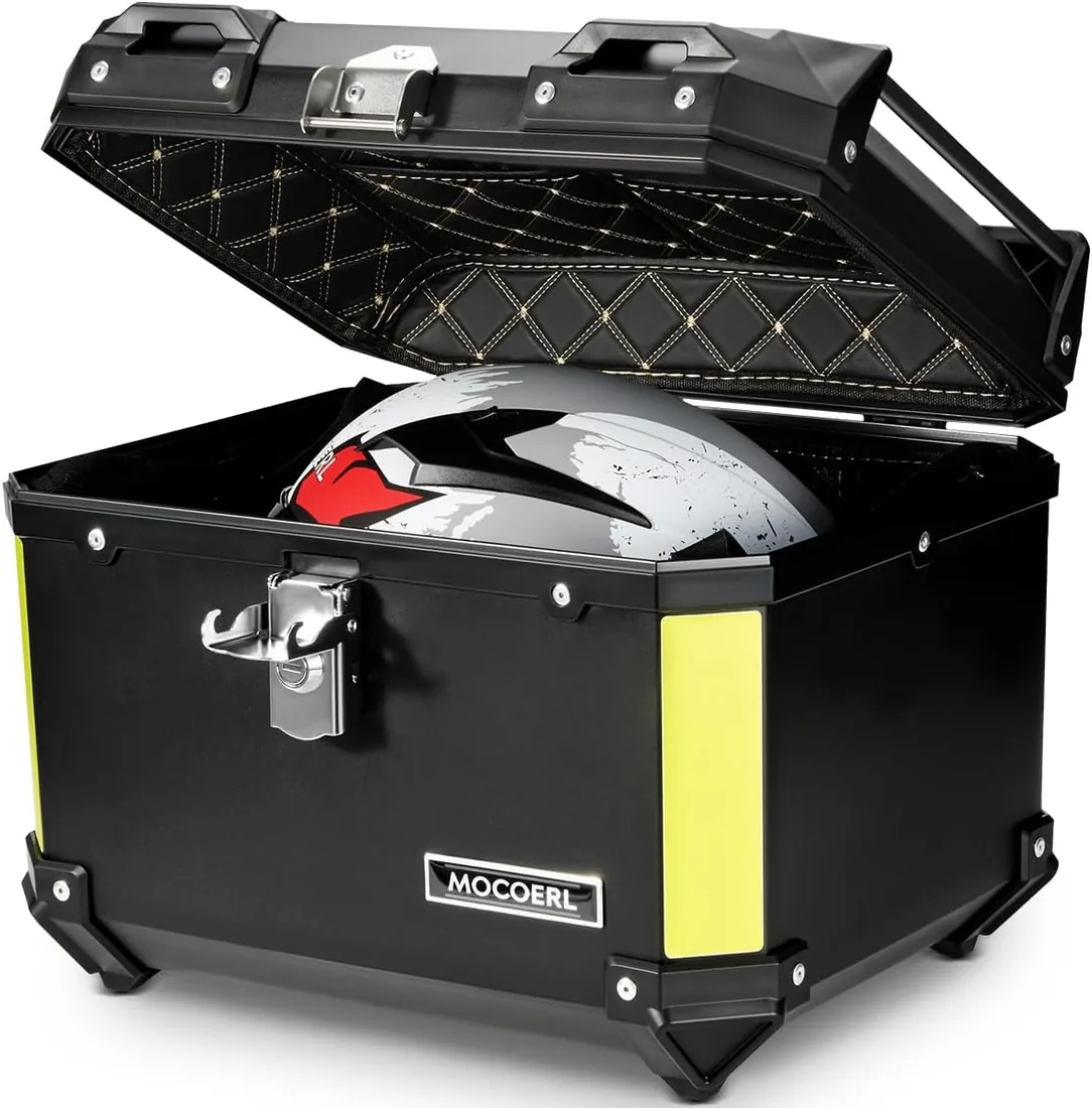 MOCOERL Maleta para Moto 45L, Baul Moto ABS, Gran capacdad, Resistente al Agua, portaequipajes, maletin, motocceta, Caja defijacion Universal Negro (E-570)