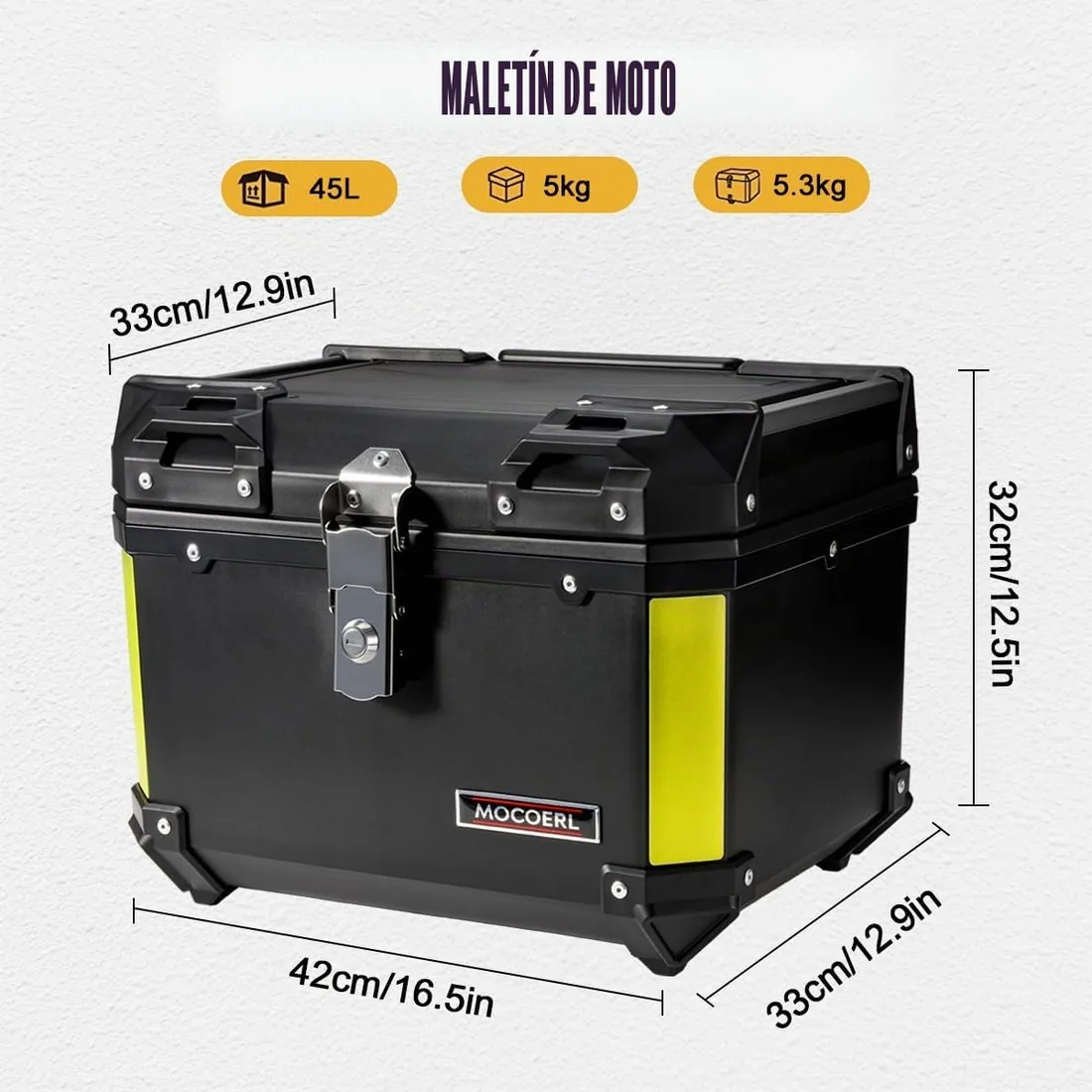 MOCOERL Maleta para Moto 45L, Baul Moto ABS, Gran capacdad, Resistente al Agua, portaequipajes, maletin, motocceta, Caja defijacion Universal Negro (E-570) foto 2
