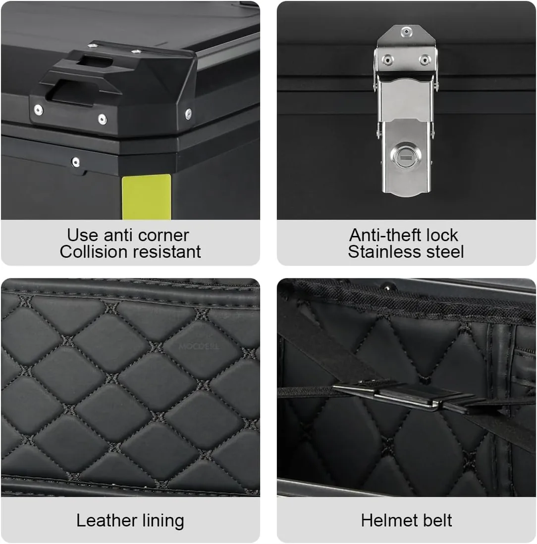 MOCOERL Maleta para Moto ABS, Baul Moto 2 Cascos, Top Case Moto 60L con Respaldo Cerradura de Seguridad, Negro E-580 foto 3