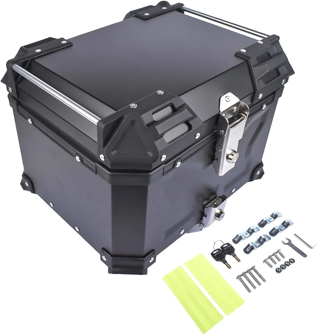 Negro 45L Universal Motocicleta Top Case, Impermeable de aluminio de la motocicleta Trunk Top Box, de doble llave de almacenamiento Carrier Case, Trunk Tour Tail Box para el casco de la tienda foto 3