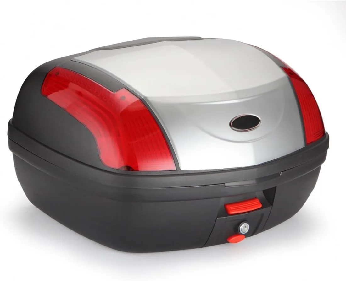 SATKIT Baúl de Moto 46 litros Universal Color Plata para 2 Cascos Integrales con Cerradura Polipropileno 55x42x32 cm
