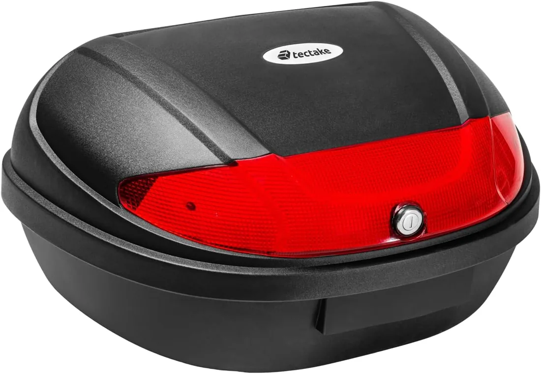 tectake® Baul para Moto con Cierre Seguro, Maleta Trasera con Reflector, Accesorio Resistente para Guardar tu Casco Moto Hombre - 58 x 43 x 32 cm para 2 Cascos