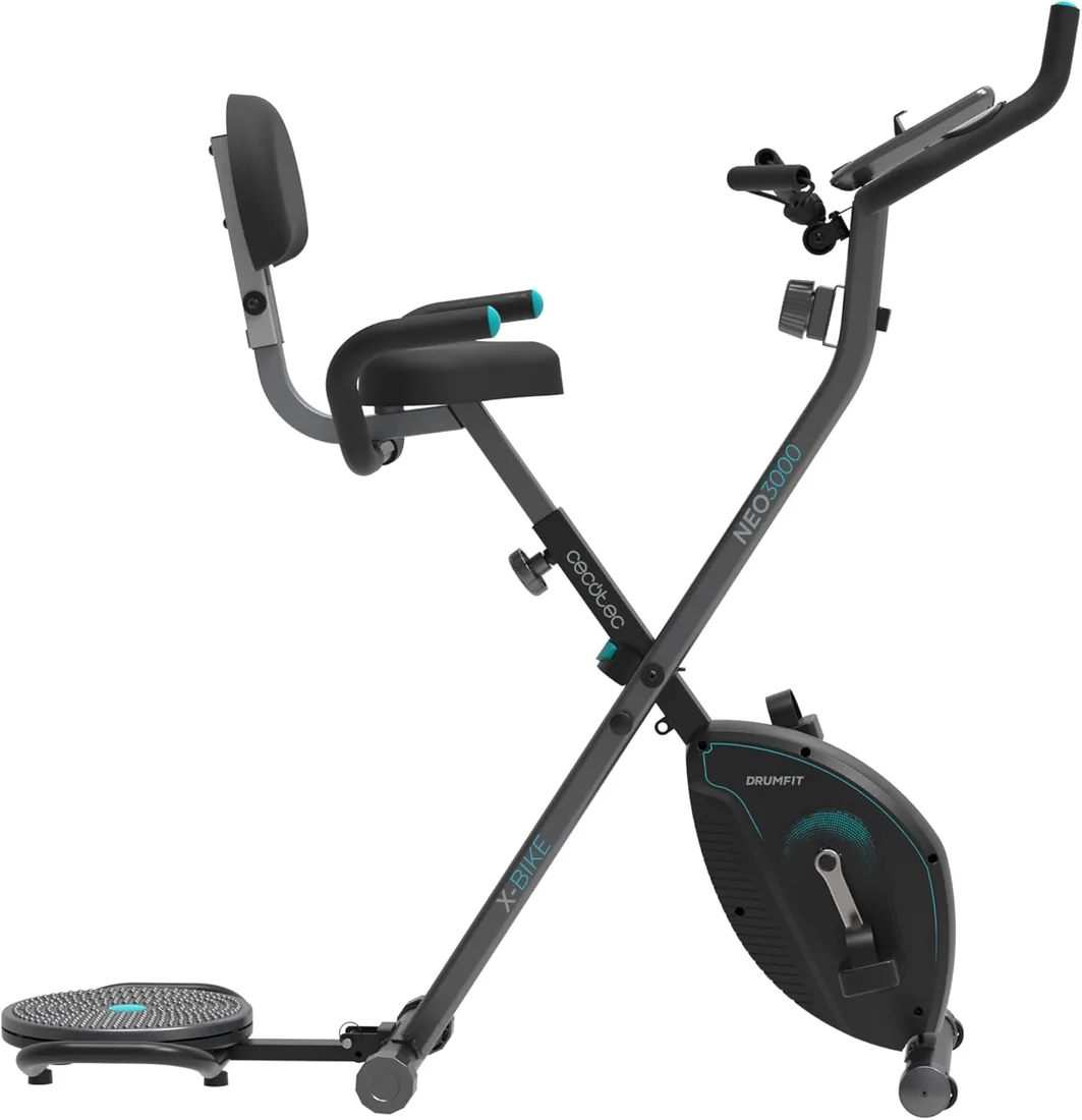 Cecotec Bicicletas Estáticas Plegables con Volante de Inercia de 1,5-2,5-3Kg. Sillín Confort, Pantalla LCD y Soporte para DIspositivos, Fácil Plegado, Ruedas para Transporte