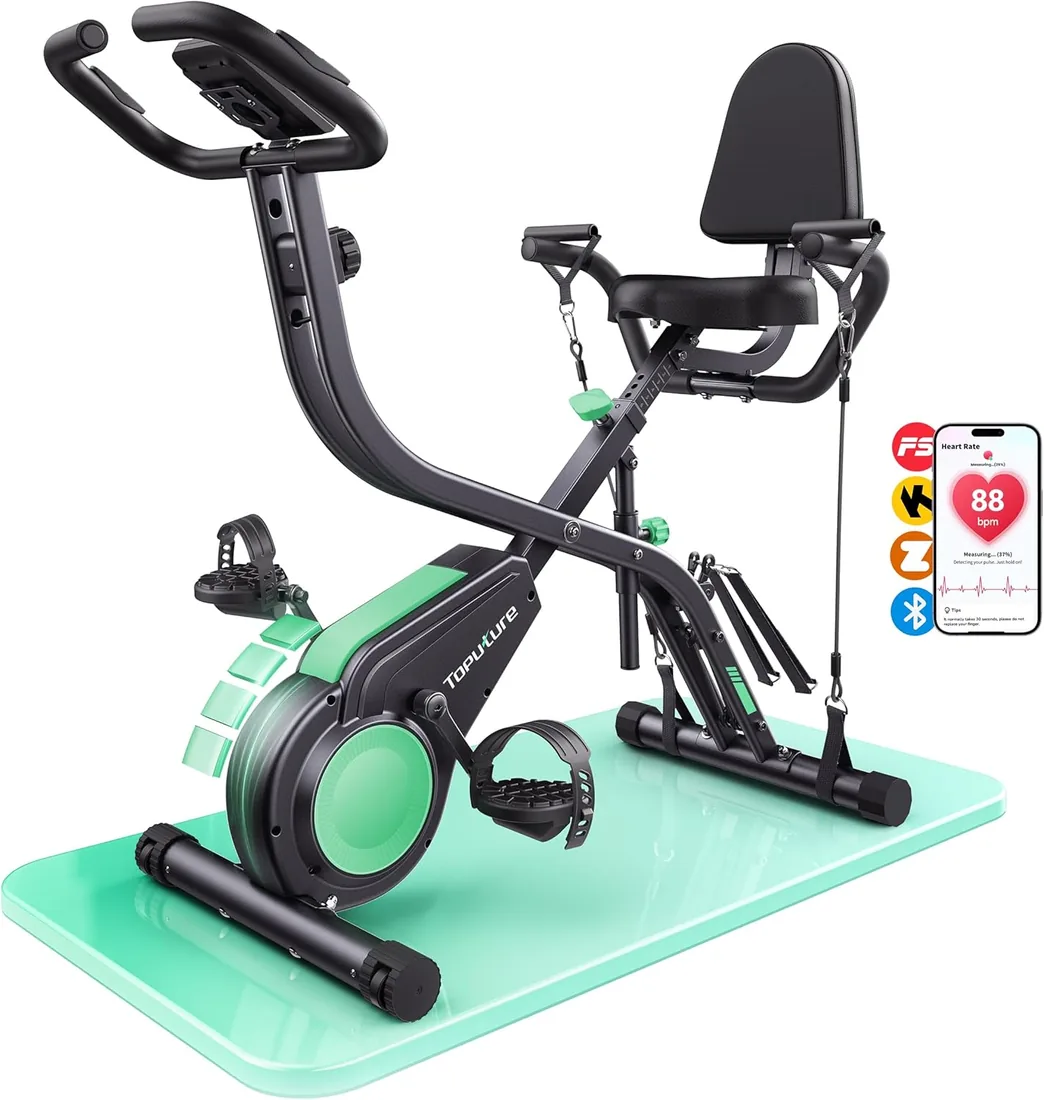 Toputure Bicicleta Estática Plegable 5 en 1 con Respaldo, 16 Niveles y APP