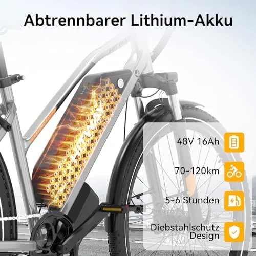 HITWAY 28" Bicicleta Eléctrica de Trekking y Ciudad, Par 35 Nm, Batería 768 Wh foto 3