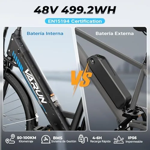 VARUN S700-2 Bicicleta Eléctrica de Ciudad 28", Paso Bajo, Batería 499 Wh foto 3