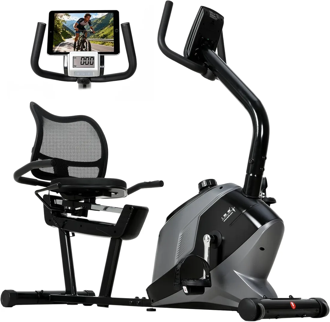 ISE Bicicletas Estáticas Reclinadas con 8 Niveles de Sistema magnético, Bicicleta Estática con Respaldo para Sensor de Pulso y Pedaleo silencioso,Ruedas de transporte,Cardio Training con casa foto 3