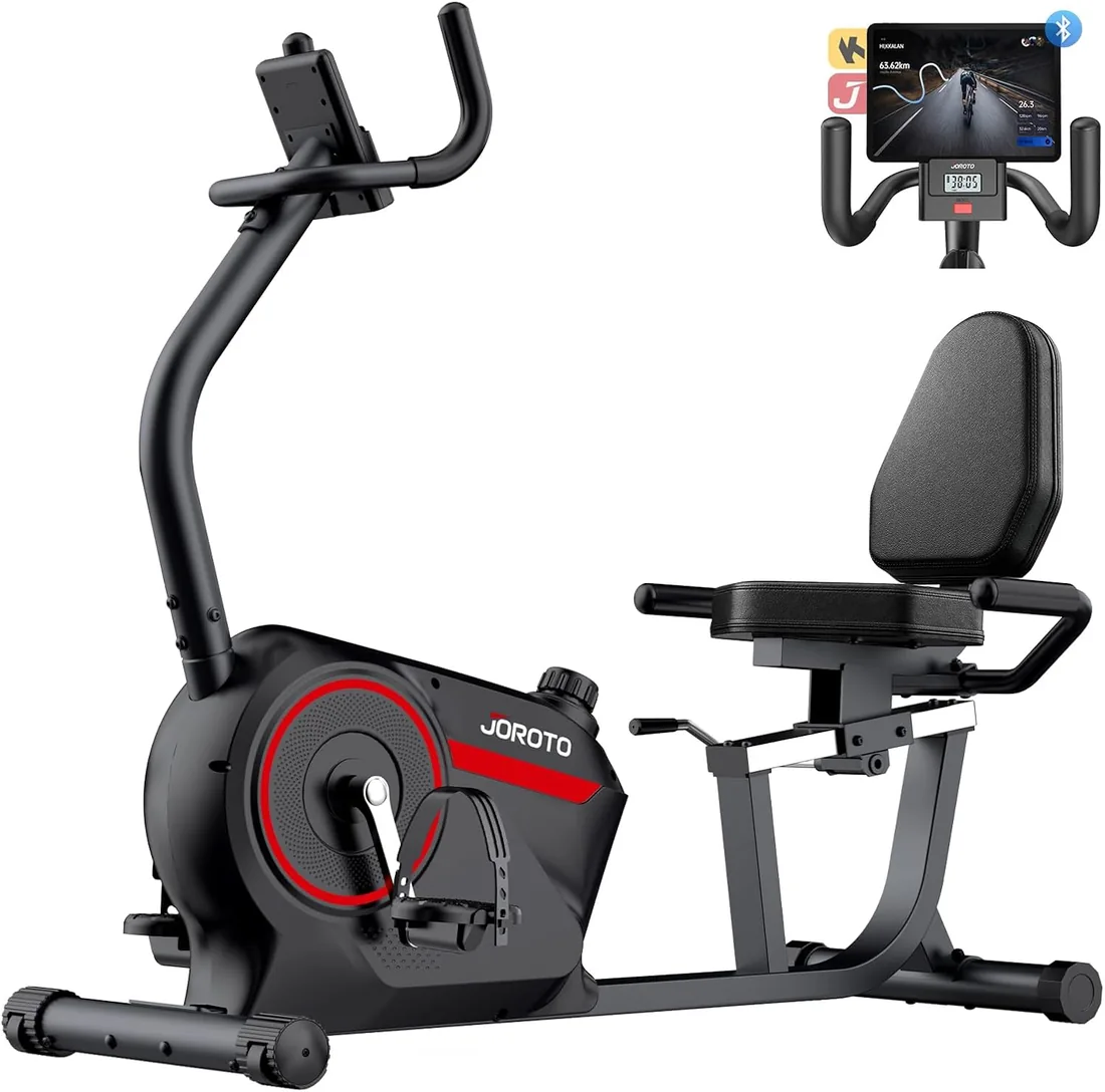 JOROTO JH30/JH30PRO Bicicleta Estatica para Casa, Bicicleta Reclinada Magnética Bluetooth, Bici Estática Respaldo con Capacidad de Peso 136KG, Pantalla LCD, Asiento Ajustable para Entrenamiento Cardio