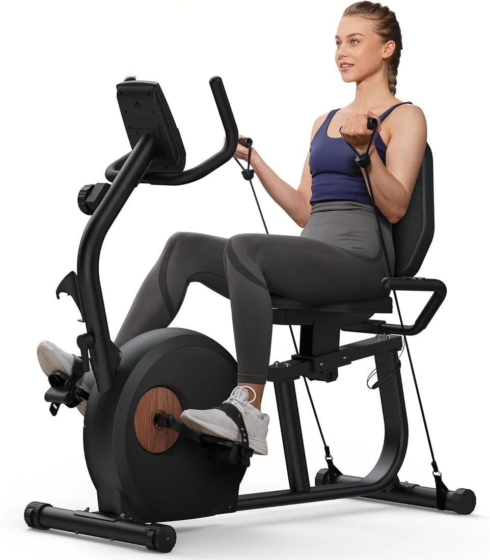 MERACH Bicicleta Estatica, Bicicleta Estática Magnética con 8 Niveles de Resistencia Ajustables, Bicicleta Reclinada con Pantalla LCD, Manillar de Frecuencia Cardíaca, Capacidad de Carga de 136 kg