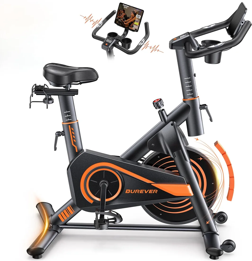 2026 Burever Bicicleta Estática para Casa con APP, Bicicleta estatica Silenciosa con Resistencia Magnética 0-100%, Pantalla LCD, Soporte para Mancuernas y Portavasos, Volante 15 KG, MAX 160KG