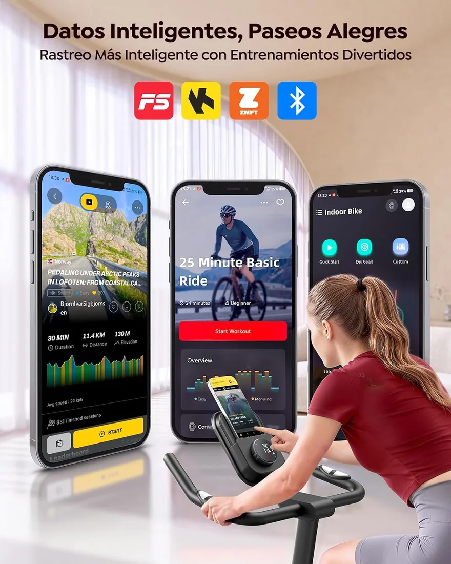 2026 Mejorar Burever Bicicleta Estática con Pantalla LCD Táctil, Objetivos Personalizables, Bici Estática con Soporte para Mancuernas y Portavasos, Volante 15 KG, MAX 170KG foto 2