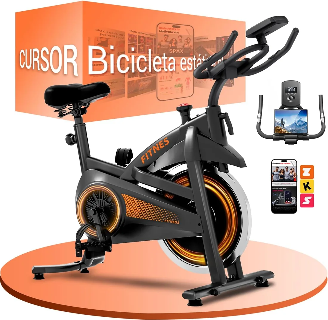 CURSOR Bicicleta estática spinning,Bicicleta spinning profesional | con monitor de frecuencia cardíaca y pantalla LED, Bicicleta estática con aplicación, capacidad de carga hasta 136 kg