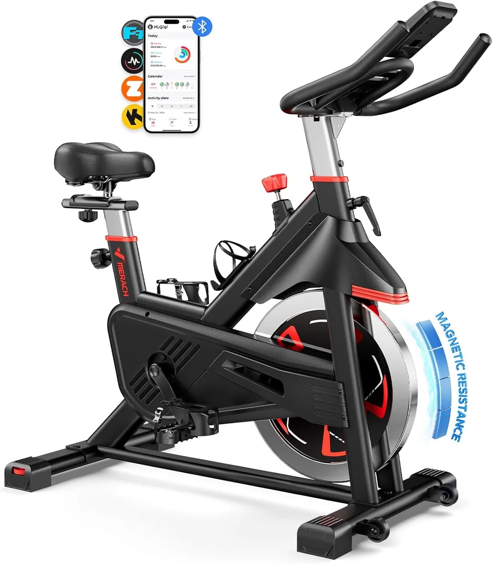 MERACH Bicicleta Estática con Resistencia Magnética, Bicicleta Estatica en Casa Silenciosa con Asiento Cómodo Mejorado, Pantalla LCD, Soporte para Tableta, Aplicación Exclusiva, Capacidad Máxima 136kg foto 3
