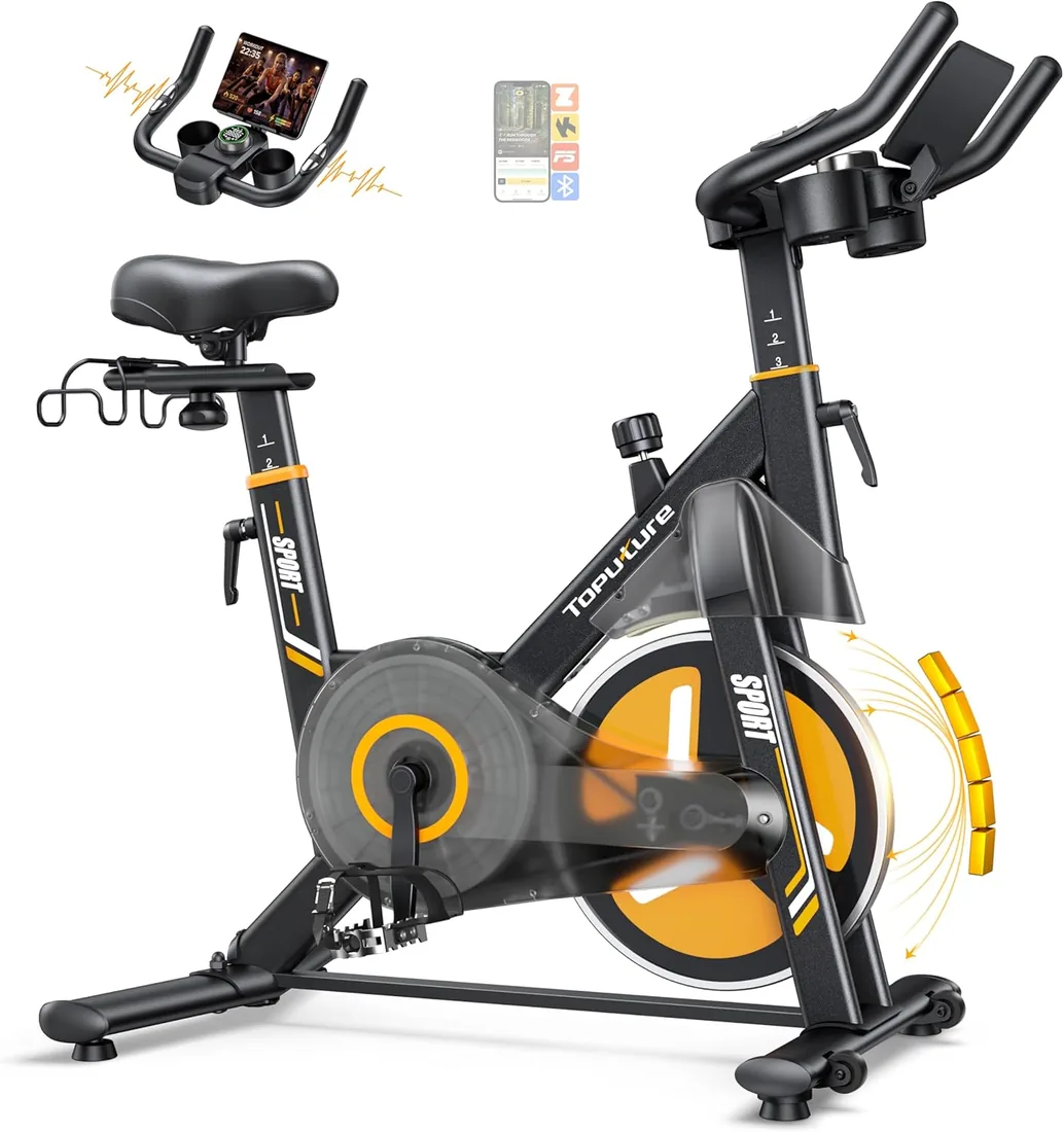 Toputure Bicicleta Estática Electromagnética con APP, 32 Niveles Precisos | Control de resistencia por APP, Pantalla LCD táctil, Potencia y RPM, Pulso, Adaptador incluido, Altura 150-185 cm, Máx 150 kg