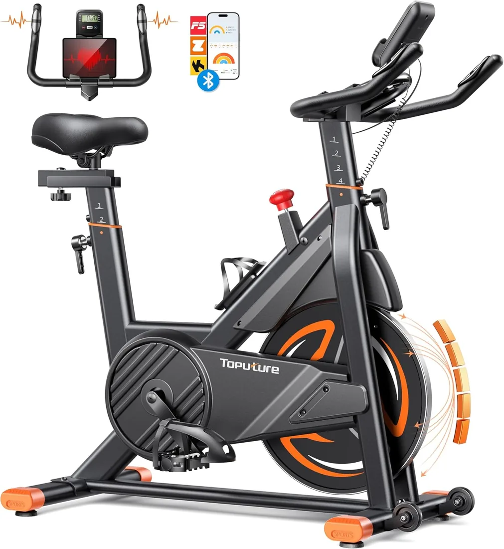 Toputure Bicicleta Estática Profesional con APP, Ultra Silenciosa y Estable | Volante 15 kg, Sistema magnético, Estructura reforzada, Transmisión por correa silenciosa, Altura 152-195 cm, Máx 160 kg foto 3