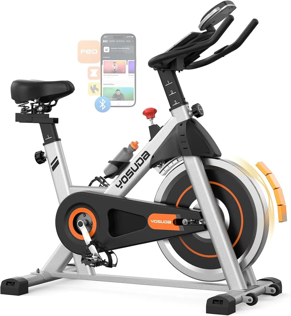 YOSUDA Bicicleta Estática con Resistencia Magnética Silenciosa, Bicicleta de Spinning con Monitor de LCD y Pulsómetro, Soporte para Tablet, App Exclusiva, Carga Máxima 136 kg (Silber) foto 3