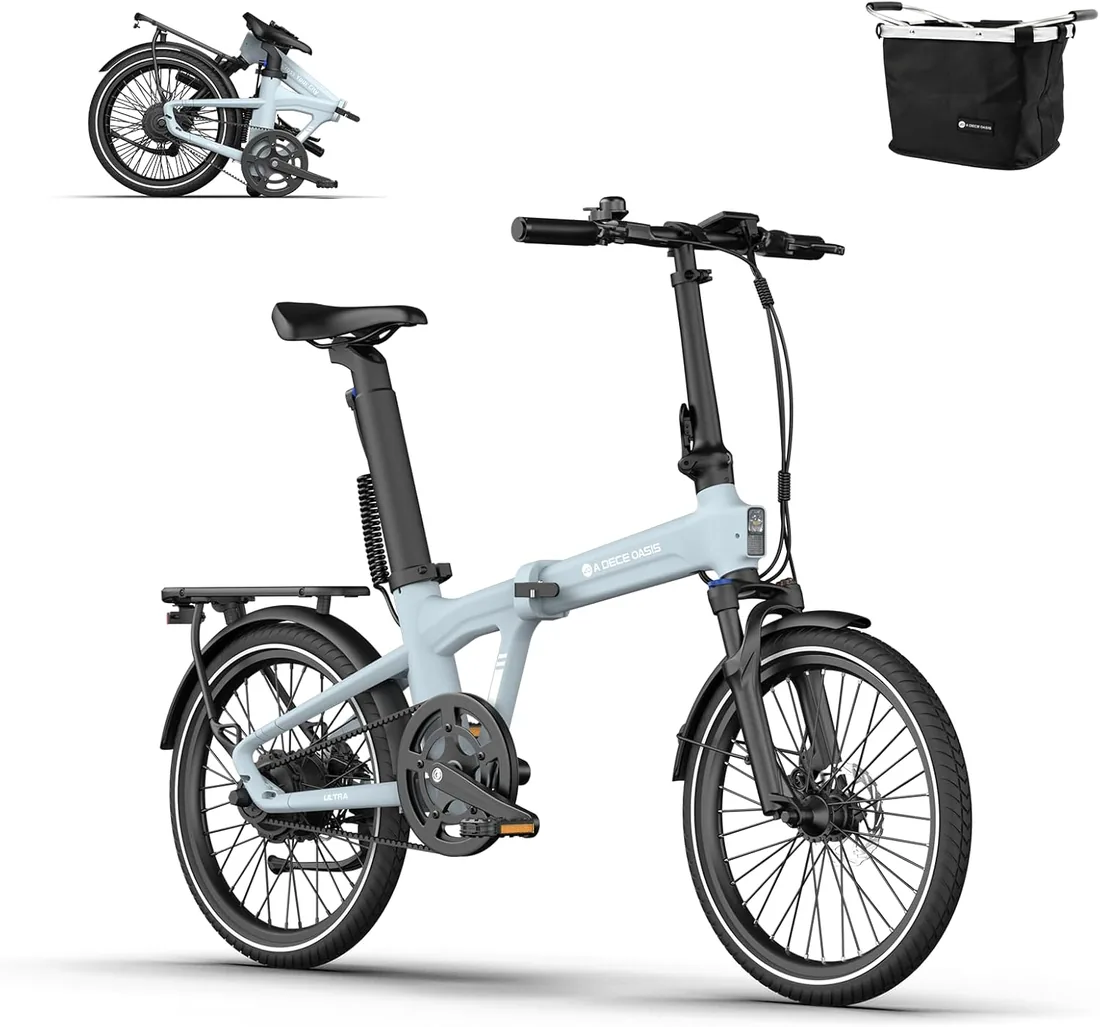 Ado Air20ultra2026 Bicicleta Eléctrica Plegable, Bicicleta Urbana 20'' Asistencia EléCtrica, Motor AutomáTico Bafang 36V250W, App y NFC, Luces Integradas, Incluye Cesta Delantera