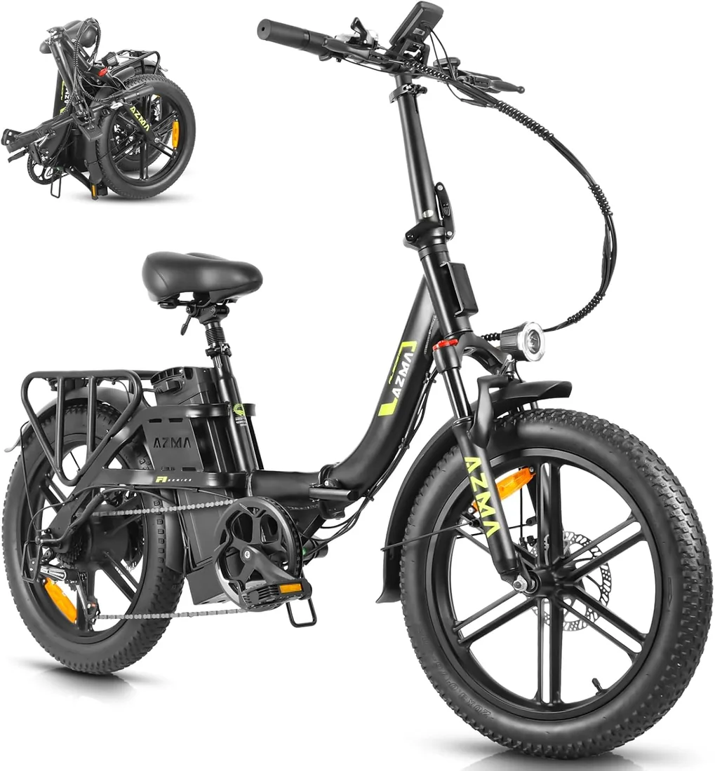 AZMA Bicicleta Electrica Plegable, Bicicleta Eléctrica para Adultos con 36V20.8AH/15AH Batería Extraíble, Alcance 100-150KM, 20“ Fat Tyre E-Bike para Viajeros Urbanos foto 2