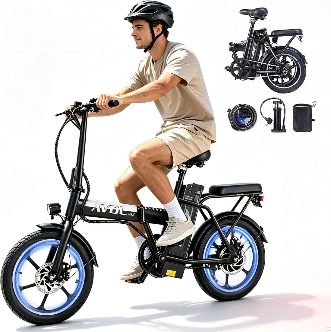 Bicicleta Electrica Plegable Adulto 16"- Bici Electrica Alcance de 30-50 km，Batería de 36V 12.8Ah, 250W Motor, Todo Terreno Ebike para Adulto, E-Bike, Unisex Adulto Bici Electrica