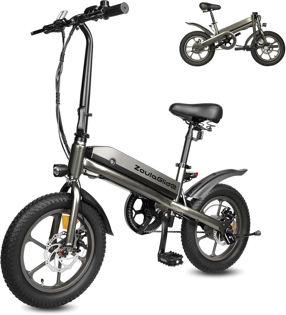 Bicicleta Eléctrica Plegable de 16x3, Batería Extraíble | 45km Autonomía, 25km/h con Asistencia de Pedal, Pantalla LCD, Asiento Ajustable, para Adolescentes y Adultos foto 3