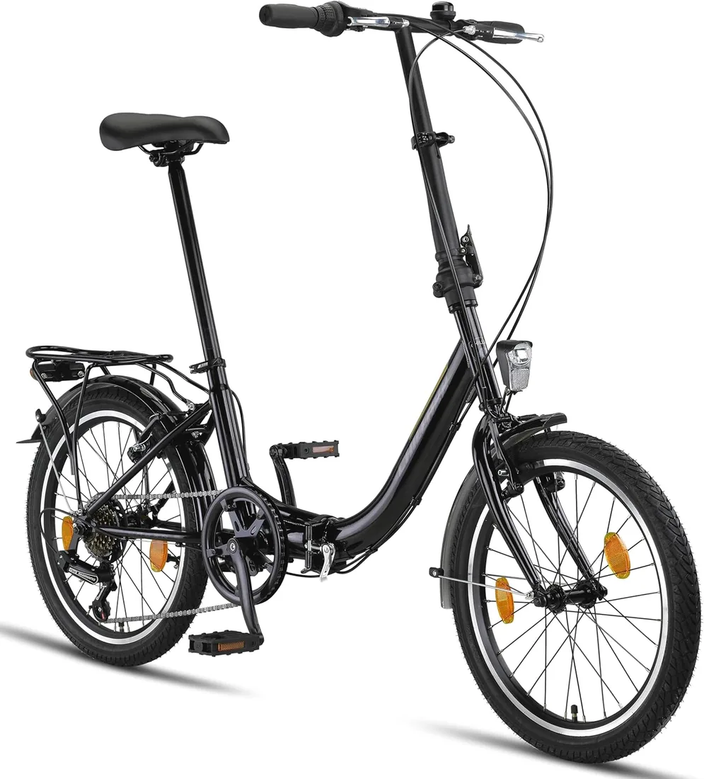 Chillaxx Bicicleta Urban de 20 pulgadas, bicicleta plegable, cambio Shimano de 6 velocidades, luz LED de batería, sistema de plegado rápido, bicicleta plegable