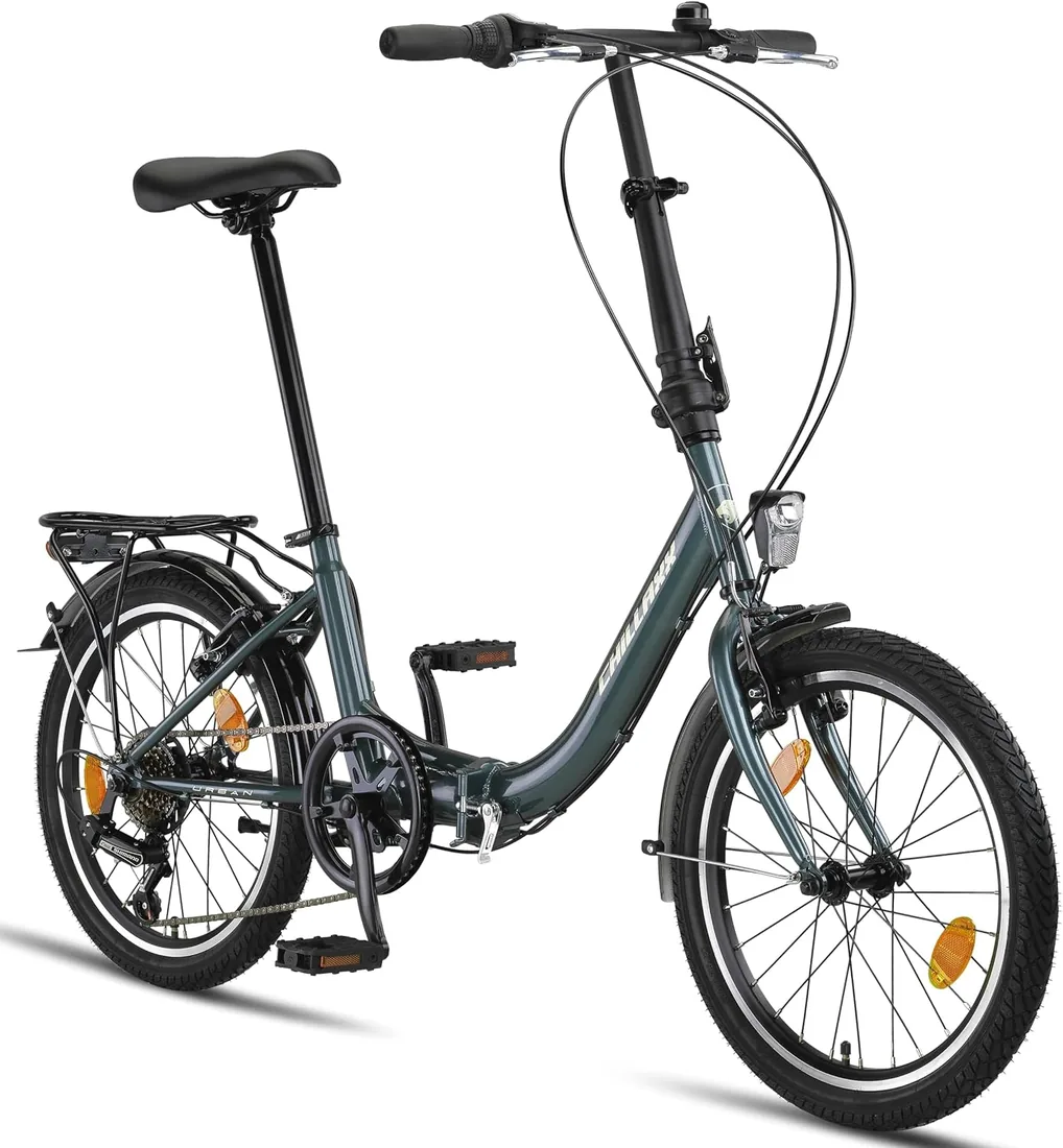 Chillaxx Bicicleta Urban de 20 pulgadas, bicicleta plegable, cambio Shimano de 6 velocidades, luz LED de batería, sistema de plegado rápido, bicicleta plegable foto 3