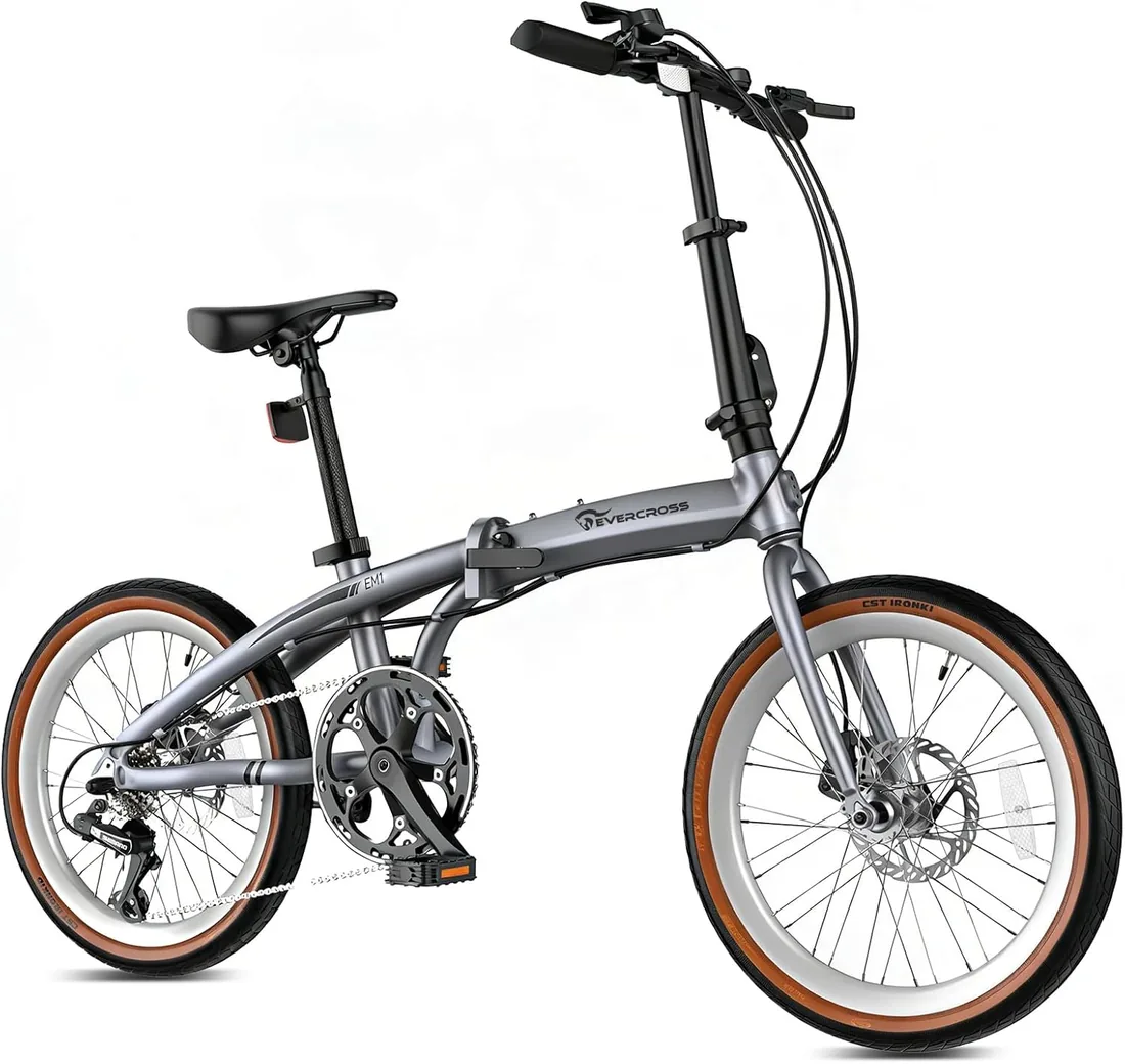 EVERCROSS EM1 Bicicleta Plegable para Adultos y Jóvenes Desde 12 Años | Bici con Ruedas 20", Shimano 7 Velocidades, Aluminio, Doble Freno de Disco, Sillín y Manillar Regulables, altura 150–185 cm