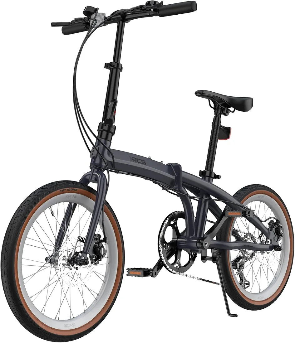 RCB Bicicleta Plegable 20" GK4 Ligera, Cuadro Aluminio, 7 Velocidades, Frenos de Disco, Sin Motor Eléctrico, Fácil Transporte