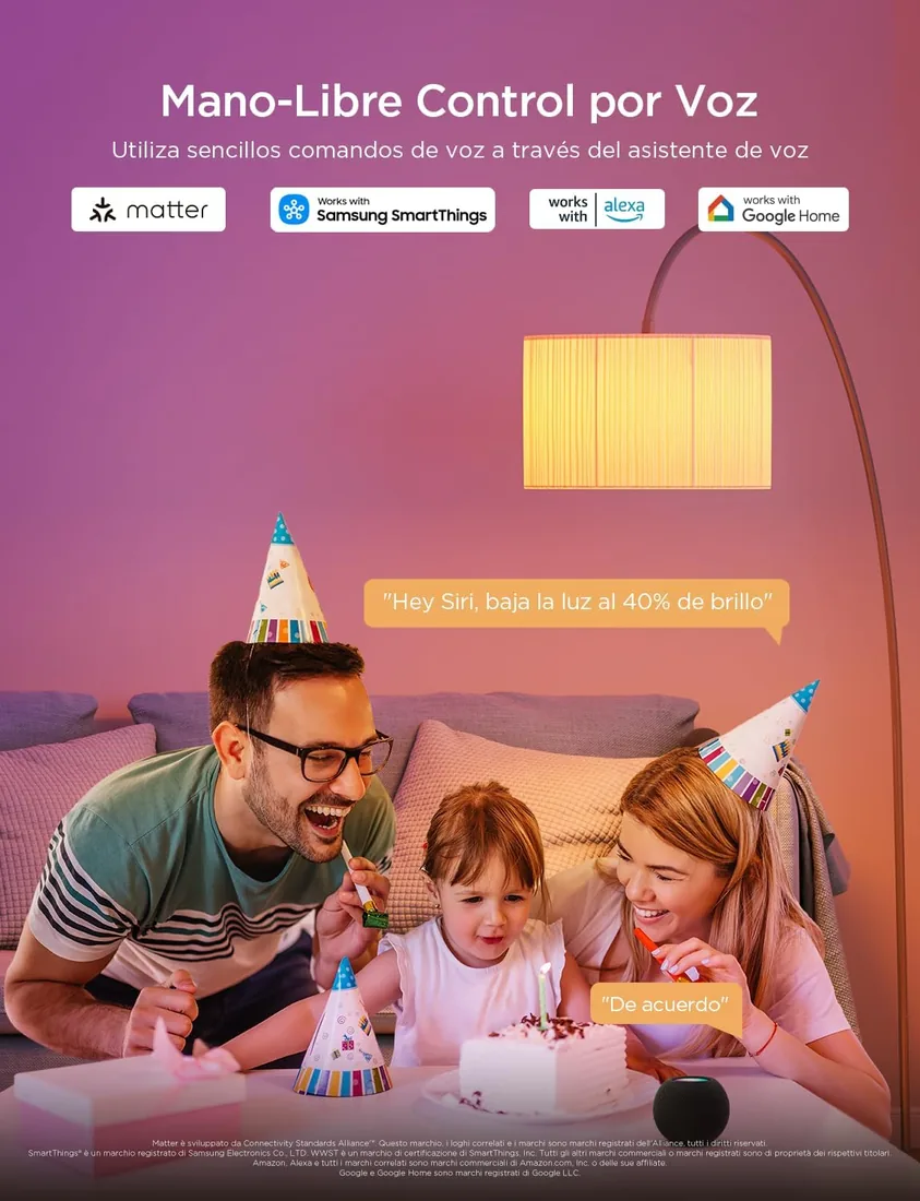 Govee Bombilla LED E27 Inteligentes WiFi y Bluetooth, Juego de 2 | Compatible con SmartThings, Matter, Alexa y Google Assistant, 800LM, 16 Millones de Colores DIY RGBWW foto 3