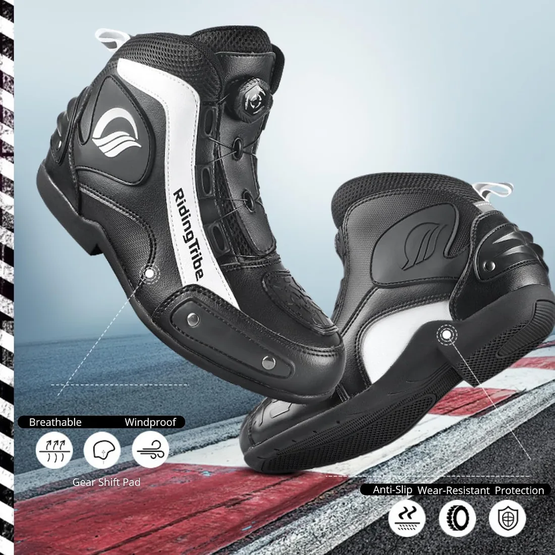 Botas de Moto para Hombre/Mujer con Protecciones – Botines de Motociclismo de Cierre Rápido, Antideslizantes, Resistentes al Desgaste, Cómodos para Carretera, Touring y Off Road foto 2