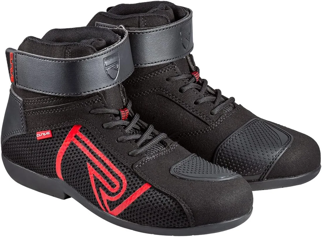 CURVE Botas moto Rubi Vented Negro/Gris, Microfibra, Protección tobillo y talón, Cierre cordones, Suela antideslizante, Adultos, Hombre y mujer, CE