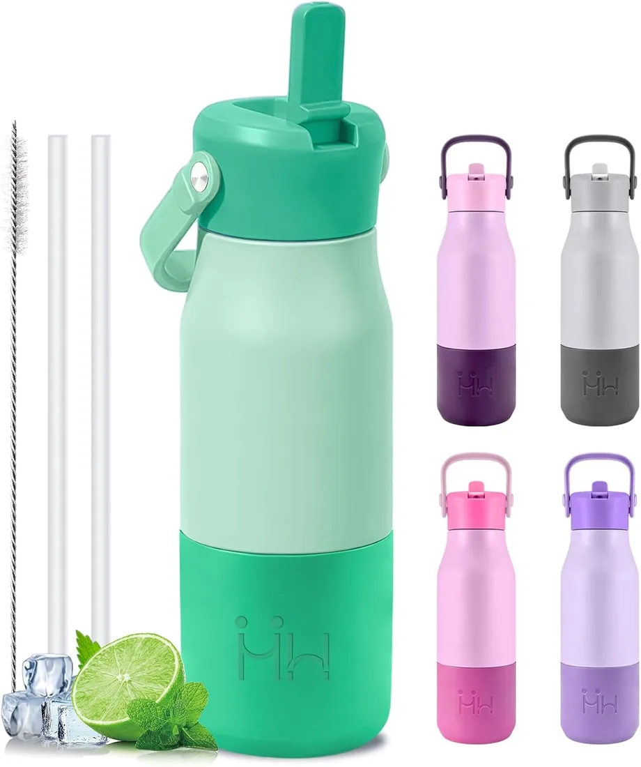 Botella Acero Inoxidable 900ml- Botella Termica- Botella Agua con Pajita | Botella Termica con Cepillo de Pajita- Mantiene 24H Frio/12H Calor- Cantimplora Gimnasio para Deportes, Gym, Adultos, Camping