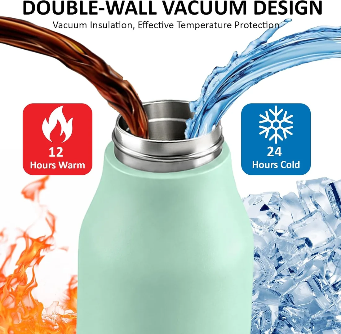 Botella Acero Inoxidable 900ml- Botella Termica- Botella Agua con Pajita | Botella Termica con Cepillo de Pajita- Mantiene 24H Frio/12H Calor- Cantimplora Gimnasio para Deportes, Gym, Adultos, Camping foto 3