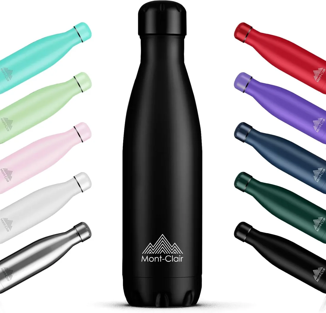 LO Botella Térmica Acero Inoxidable, Isotérmica, sin BPA, 500 ml | Conserva Bebidas Frías 24 Horas y Calientes 12, Doble Pared, Tapa Antifugas, Reutilizable para Deporte, Negro