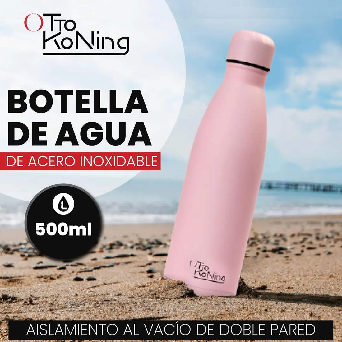 OTTO KONING Botella Agua Acero Inoxidable Térmica 500ml Doble Pared Sin BPA | Acero inoxidable 18/8 alimentario, doble pared con vacío, apta agua café té, antifugas, libre de BPA y ftalatos, ligera foto 3