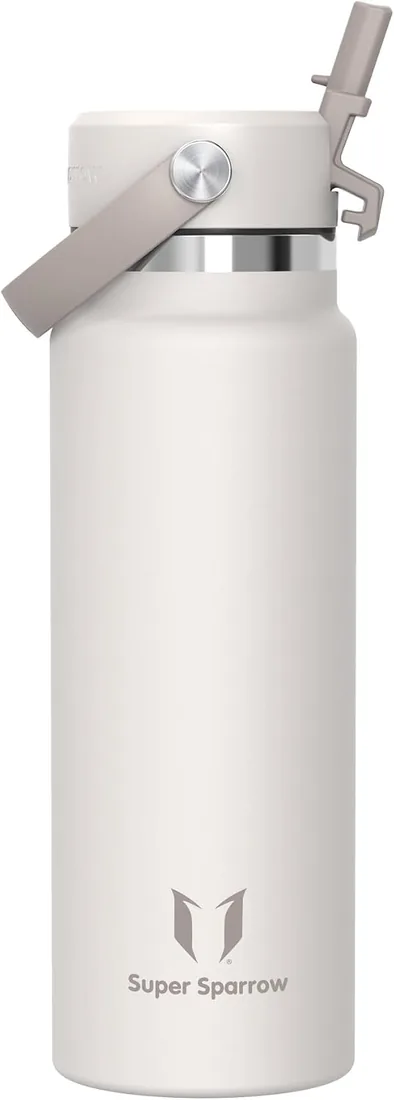 Sparrow Botella Agua Acero Inoxidable 1L Botella Termica Pajita - Termo | Cantimplora Antifugas Hermética, sin BPA, Apta Lavavajillas, Frío y Caliente, Deporte Gimnasio Viajar, SwivelSip Tapón Flex