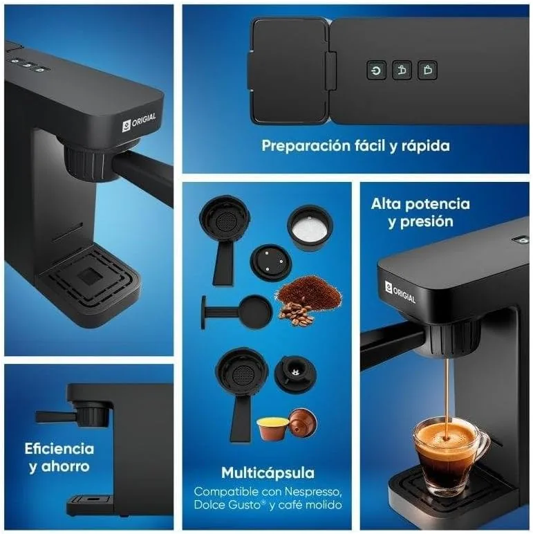 Barista Multi 3in1 Cafetera Multicápsulas 20 Bares 1400W Negra | Compatible con cápsulas Nespresso, Dolce Gusto y café molido foto 2