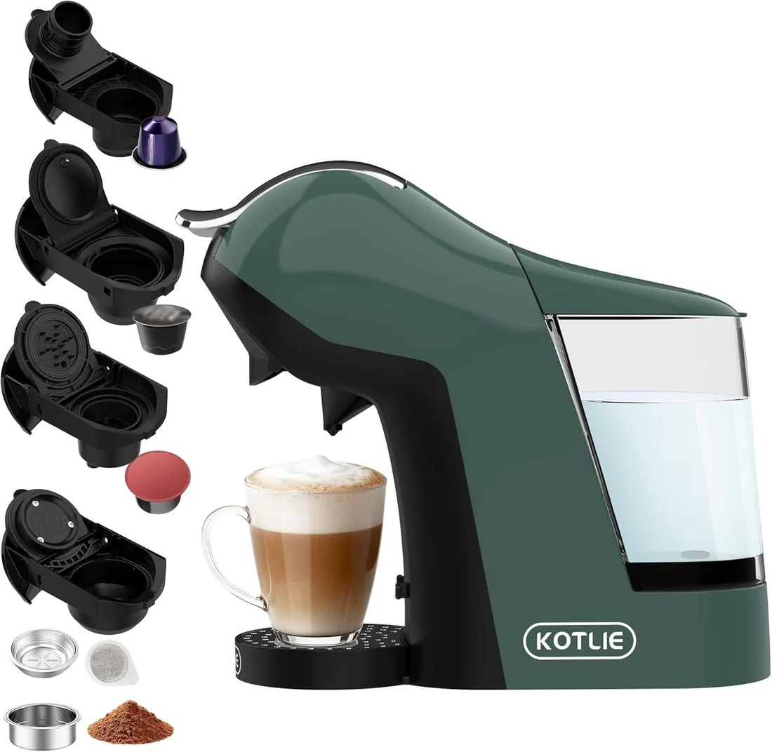 Cafetera de cápsulas 5 en 1, 19 bar, máquina multicápsula para almohadillas Nespresso Original/Dolce Gusto/ESE (44 mm)/café en polvo, depósito de agua de 1 litro, 3 temperaturas/7 cantidades de agua foto 3