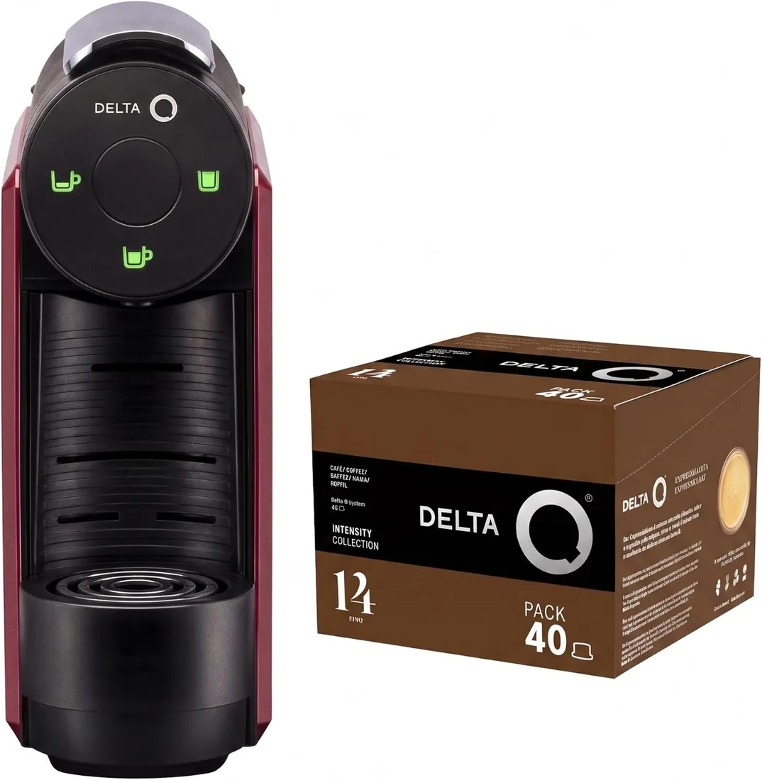 Delta Q - Pack Cafetera con Cápsulas - Mini Qool Roja - Para Cafés, Té y Bebidas Calientes - Sencilla y Práctica - Diseño Elegante - Incluye Pack XL Epiq 40 Cápsulas