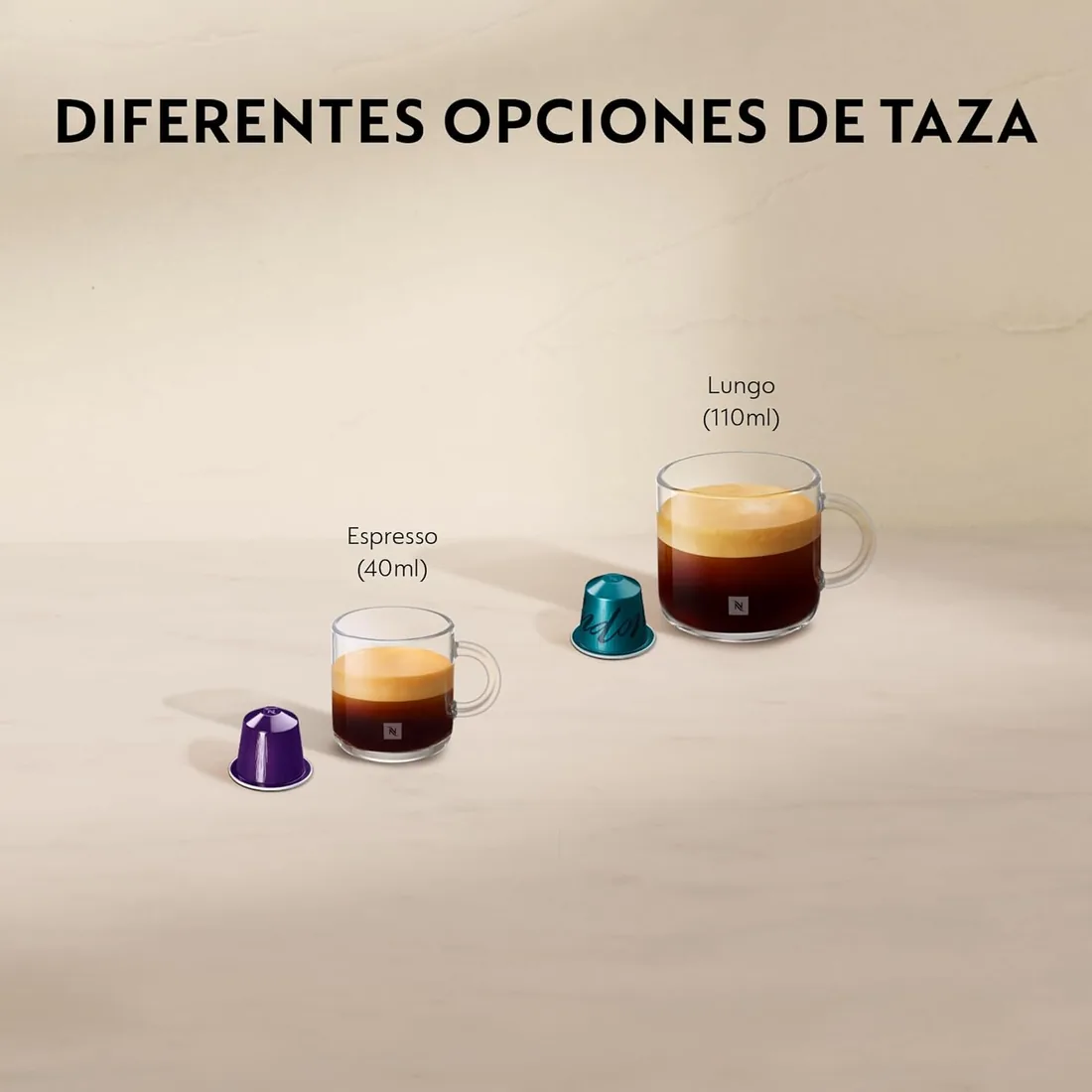 Nespresso De'Longhi Inissia EN80.CW - Cafetera monodosis de cápsulas Nespresso, 19 bares, apagado automático, color crema foto 2