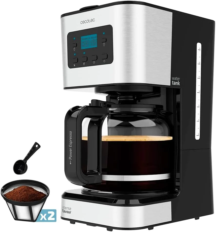 Cecotec Cafetera de Goteo Programable Coffee 66 Smart Plus. 950W, Capacidad 12 Cafés, Tecnología ExtemAroma y Función AutoClean, Acabados en Acero Inox, Pantalla LCD, 1,5 L