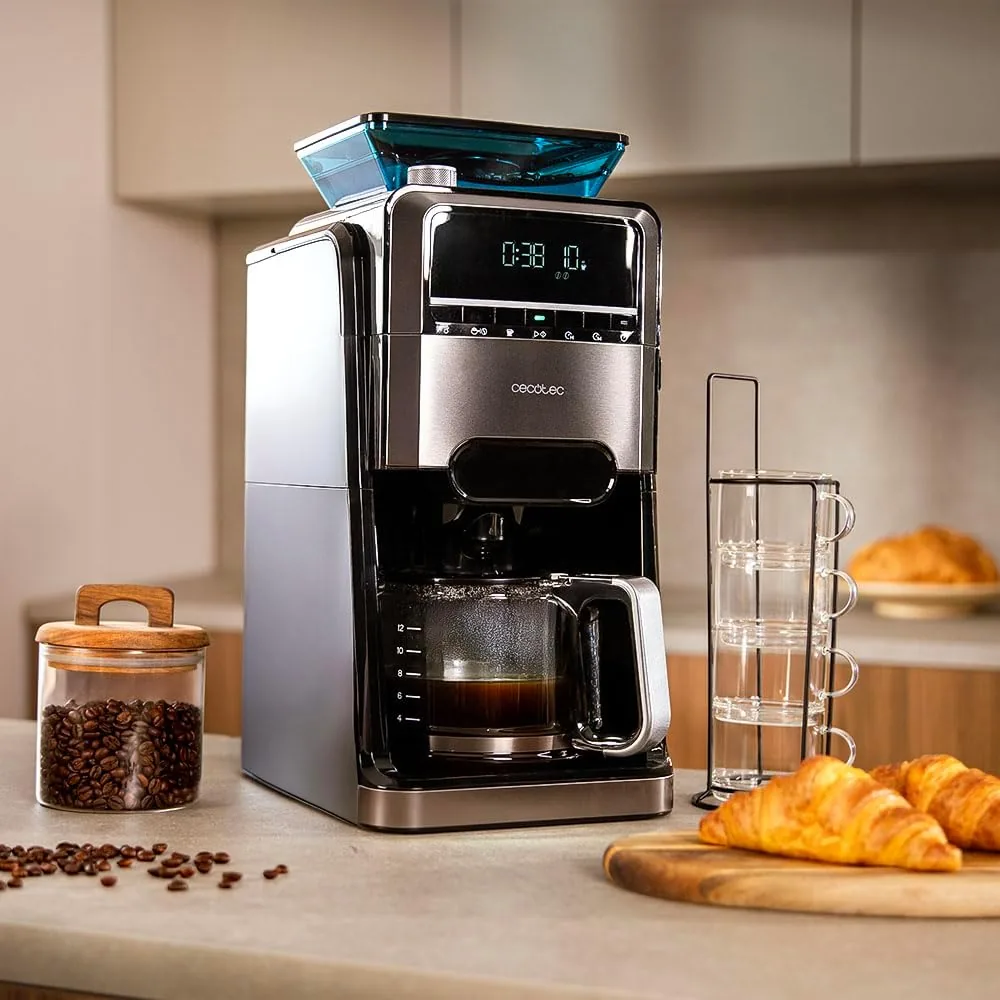 Cecotec Cafeteras de Goteo Coffee 66 Grind & Brew. 1400W, 1.5L, 12 Tazas, 230g Deposito Café Grano, Molinillo Cónico, 7 Niveles, Programable hasta 24h, Intensidad Ajustable, Acero Inoxidable foto 2